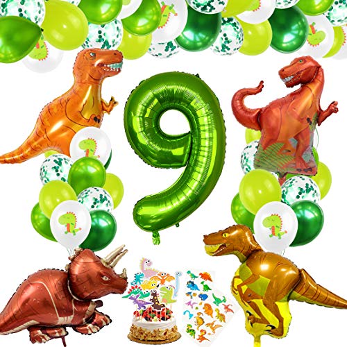 Decoracion Cumpleaños Dinosaurios, Globos de Cumpleaños Dinosaurios, Globo Numero 9 Verde, Globos Dinosaurios, Globos de Cumpleaños 9 Años, Globos Grandes Gigantes Helio