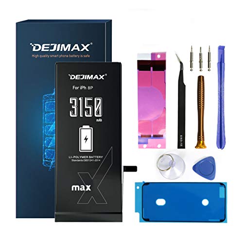 DEJIMAX 3150 mAh 17% Más Alta 8 Plus Batería Reemplazo para iPhone 8 Plus（A1864 /A1897 /A1898）, Batería de Reemplazo de Iones de Litio de Alta Capacidad de 3150 mAh con Kit de Herramientas
