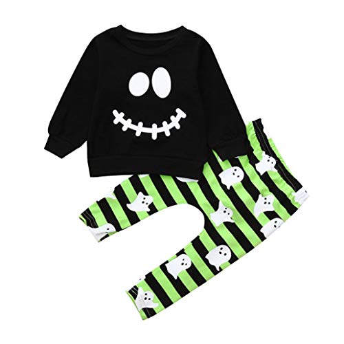 Disfraz Halloween Niño Fossen 1-4 años Niña Calabaza Pequeño Diablo Camisetas + Pantalones (2 años, Negro)