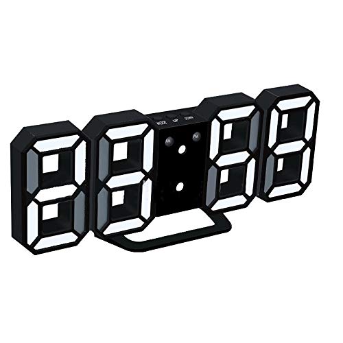 DollaTek Reloj Despertador Digital LED 3D con 3 Niveles de Brillo Ajustables función de repetición de luz Nocturna Regulable para la Oficina de la Cocina en casa - Blanco y Negro