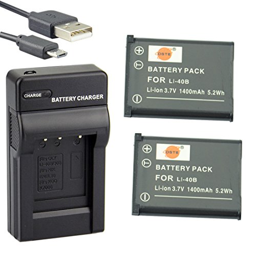 DSTE Li-40B Li-Ion Batería (2 Paquetes) Traje y Cargador Micro USB para Olympus D-630 D-720 D-725 IR-300 FE-20 FE-150 FE-160 FE-190 FE-220 FE-230 FE-240 FE-250