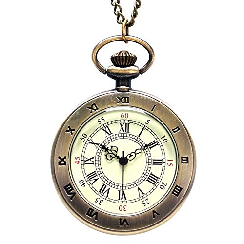 FEELHH Reloj De Bolsillo De Cadena Vintage,Retro De Antigüedades Ronda Casual Números Romanos Colgante Collar con Cadena De Reloj De Bolsillo Regalo para Hombres Mujeres