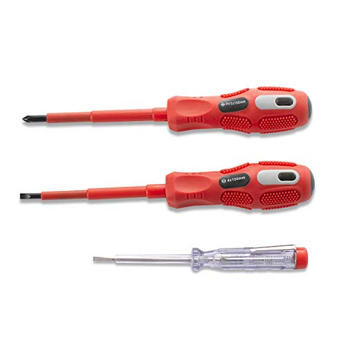 FINDER XJ193083P Profession Insulated Electrician Screwdriver Set, Slotted and Phillips Screwdriver Set with Electric Pen, Set of 3pcs