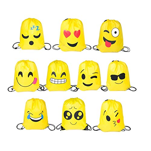 FUNNY HOUSE Emoji Bolsas de Cuerdas, 10 Piezas Bolsa de Gimnasio Emoji para niños Bolsas de Fiesta de Cumpleaños de Regalo Artículos Regalo Cumpleaños Deporte Backpack