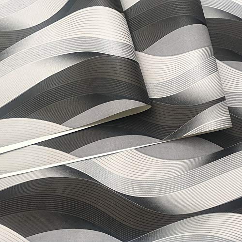Geométrico Papel Tapiz De lujo negro del blanco gris metálico de textura en 3D Onda del papel pintado pared moderna de la calidad del rollo de papel Papel de Pared
