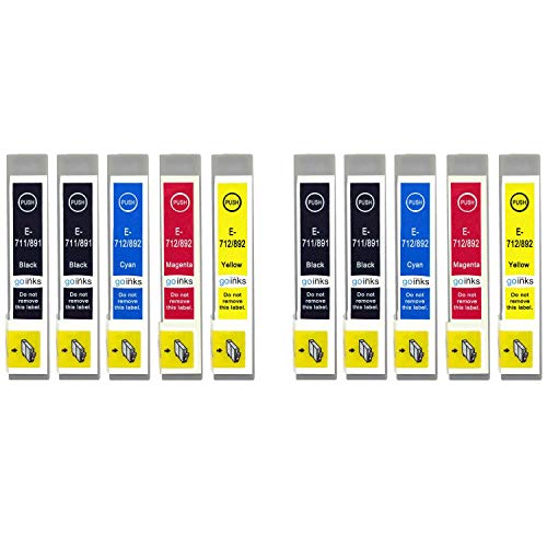 Go Inks E-715/711 - Cartuchos de tinta para recambio (10 unidades), multicolor (negro, cian, magenta, amarillo)