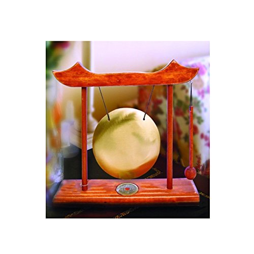 Gong pequeño con estructura de madera de nogal claro,con moneda,código 00210, feng shui, zen, Japón