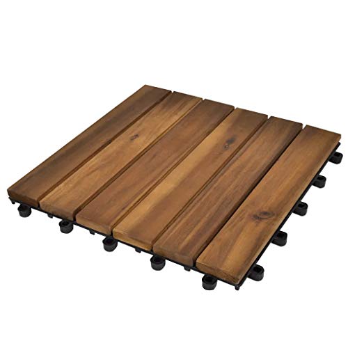 GOTOTOP 30 unidades de baldosas de madera de acacia para suelo, jardín, terraza o balcón, 30 x 30 cm, listones para suelo de acacia, diseño vertical Deck para pavimentación de exteriores