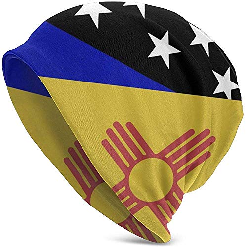 hgdfhfgd Gorro de Calavera Unisex Beanie Knit Retención térmica Suave Invierno Línea Azul y Bandera del Estado de Nuevo México