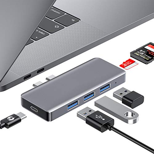 HOTUCG USB C Hub,USB C Adaptador 6 EN 1 con Puerto de Carga Thunderbolt 3,Lector de Tarjetas SD/Micro SD,Hub para MacBook Pro 2020/2019/2018/2017/2016,MacBook Air 2020/2019/2018,Spacegrey
