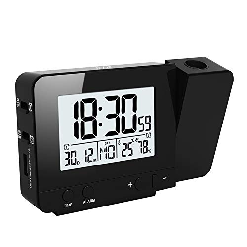 Houkiper Digital Despertador Proyector, Relojes de Proyección con Temperatura, 4 Niveles de Brillo Ajustable