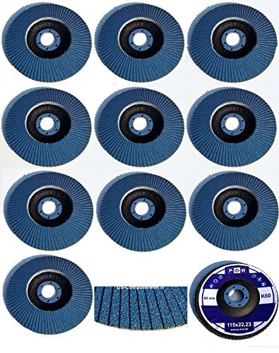 Inox - Discos de lija (10 unidades, diámetro de 115 mm x 22,23 mm, grano 60, acero inoxidable), color azul