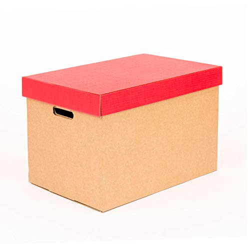 Kartox | Cajas de almacenamiento con tapa roja mate | Cajas para mudanza y almacenaje de cartón con asas | Cajas se cartón muy resistente |53.2x33.1x32.5 (largo x ancho x alto) en cm | 2 Unidades