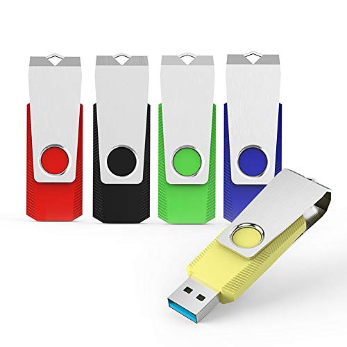 KEXIN Memoria USB 32GB, Pendrive USB 3.0 de Alta Velocidad Memoria Flash Drive USB 3.0, 5 Piezas para Computadora, Tableta, MacOS[ Negro Azul Verde Rojo Amarillo]