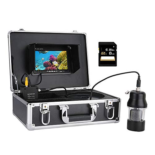 Kit de cámara de video para pesca submarina, Buscador de peces para pesca en el mar, Monitor en color de 7 pulgadas, IP68 a prueba de agua 38 LED Grabador DVR giratorio de 360 grados,100m