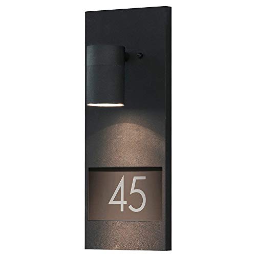 Konstsmide 7655-750 Modena - Lámpara de Pared para iluminar el número de casa (16 x 11 x 41 cm, Incluye 1 Bombilla GU10 de 35 W, IP44, Aluminio Lacado), Color Negro Mate