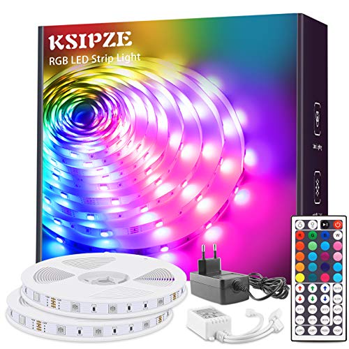 Ksipze Tiras LED 12M RGB 5050 SMD Tira de Luz LED con Control Remoto IR de 44 Teclas y Fuente de Alimentación de 12V Luces LED para Iluminación de Dormitorio Cocina Bar TV Decoración del Hogar