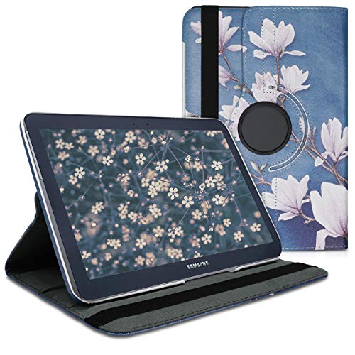 kwmobile Funda Compatible con Samsung Galaxy Note 10.1 N8000 / N8010 - Carcasa de Cuero sintético para Tablet Magnolias marrón Topo/Blanco/Gris Azulado