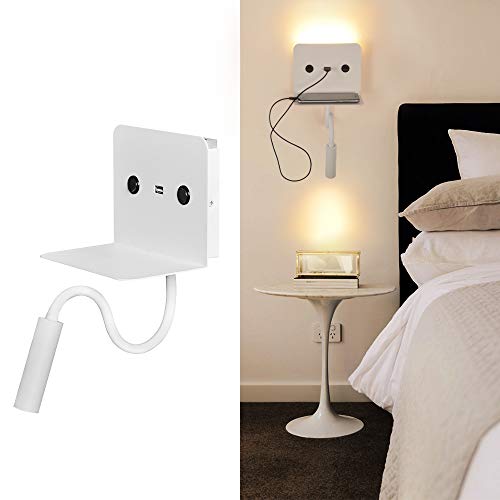 Lampara Aplique Interior Blanco de pared LED Industrial para Lectura arriba abajo 9W orientable carga USB Dormitorio salon luz calido
