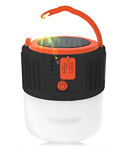 Lámpara LED solar de camping – Linterna recargable por USB, portátil, linterna de jardín, luz de emergencia, Power Bank 6 modos, luz de búsqueda impermeable para pesca nocturna, caza (negro)