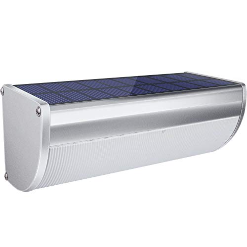 Licwshi Luz Solar Exterior 48 LED de Aleación de Aluminio Focos LED Solares con Sensor de Movimiento Impermeable Inalámbrico Lámpara Solar 4 Modos Inteligentes para Jardín, Garaje, Blanco Cálido