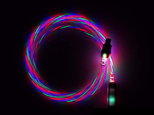 LifeShift Cable de carga USB tipo C, 1 m, efecto de flujo luminoso en espiral, rojo, verde y azul, segmentos LED permanentes, de Alemania, por ejemplo, para Samsung a partir de Galaxy S8, etc.