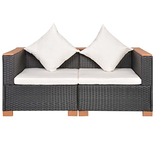 Lingjiushopping Conjunto de sofas de jardin 6 pzas ratan sintetico y WPC negro Material del sofa: Ratan PE + reposabrazos de WPC + estructura de acero con revestimiento en polvo
