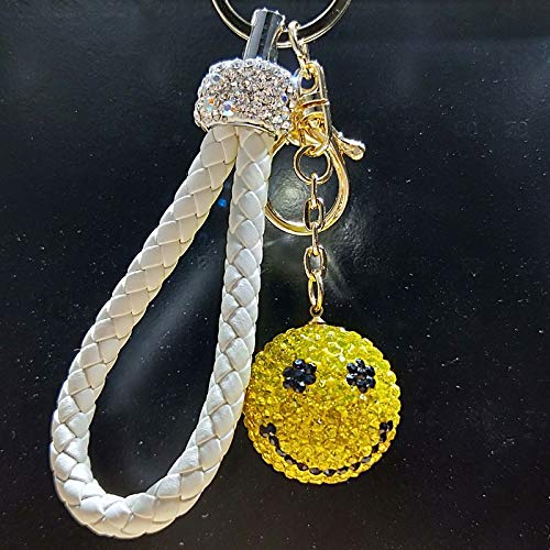 Llavero Corea versión de la sonrisa enfrenta lleno de color colgante de diamantes mochila Llavero de la bola para llaves de coche niños niñas hombres mujeres (Color : Yellow)