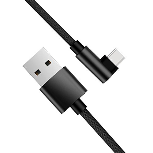 LoongGate USB C Cable 90 Grados L Plug - Codo Tipo Trenzado 2A Carga rápida Sincro de sincronización Tipo C (1,2 m, Negro)