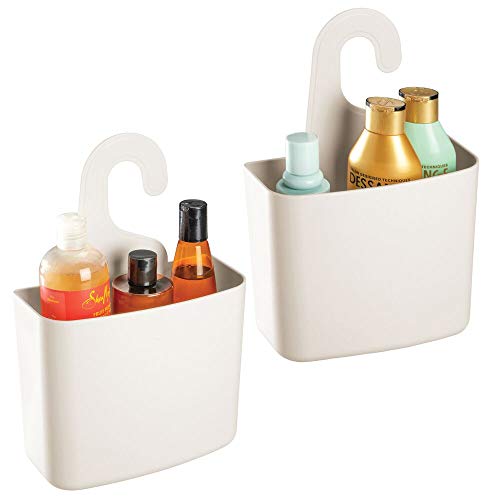 mDesign Juego de 2 cestas de ducha – Gran estante de ducha con agujeros de desagüe para champú, gel o afeitadora – Cesto de baño para guardar juguetes, sales de baño, etc. – crema