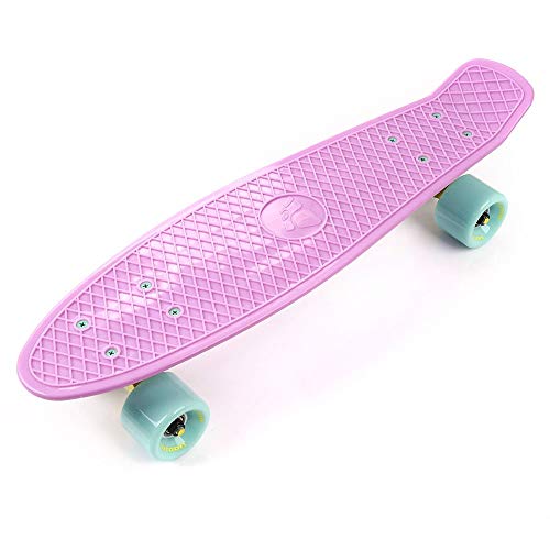meteor Monopatín Retro plástico Skateboard Completo - Patineta para Niños Jóvenes Adultos (Rosa Menta Amarillo)
