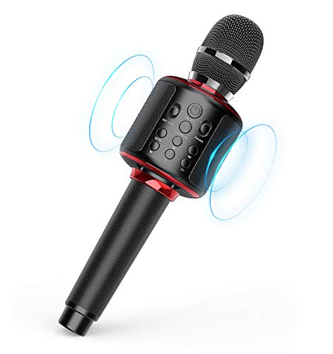 Micrófono de karaoke Bluetooth para cantar/reproducir música/grabación, compatible con Android IOS PC (negro y rojo)