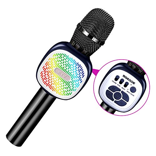 Microfono Inalámbrico Karaoke, SGODDE Micrófono Karaoke Bluetooth Portátil, Microfono Altavoz KTV con Luces LED de Baile,para Adultos y Niños,para Regalo / KTV / Fiesta,para Android / IOS / PC (Negro)