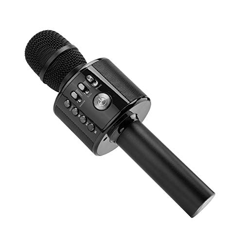 Micrófono Karaoke Bluetooth, Ankuka 4 en 1 Microfono Inalámbrico Karaoke Portátil para Cantar y Grabación, con Altavoces Incorporados, Compatible con Android/iOS, PC, Negro