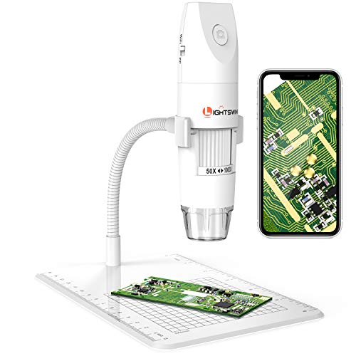Microscopio Digital inalámbrico, Lightswim 50~1000x Mini microscopio de Bolsillo portátil Ampliación con cámara 1080P HD 2MP, 8 Luces LED para iPhone/iPad/Smartphone/Tablet/PC (Blanco)