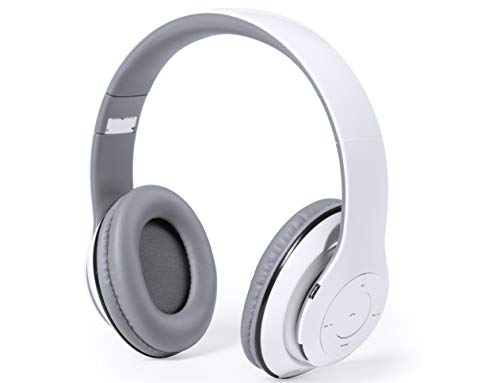 MKTOSASA-Auriculares de conexión Bluetooth® y Jack 3.5mm. con Panel de Control en el Auricular, función Manos Libres, Radio FM y Ranura para Tarjetas Mini SD de hasta 32GB-18x18.5x7.8 Blanco
