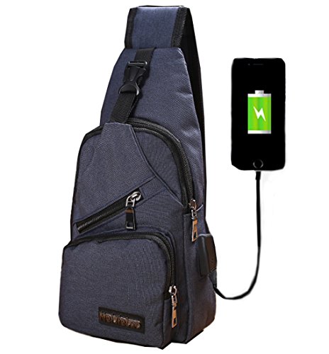Mochila bandolera de pecho LemonGirl con cargador USB para hombres y mujeres, para senderismo, acampadas, ciclismo, hombre, XW210-Blue, azul, talla única