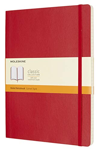 Moleskine - Cuaderno Clásico con Páginas Rayadas, Tapa Blanda y Goma Elástica, Rojo (Red), Tamaño Extra Grande, 192 Páginas