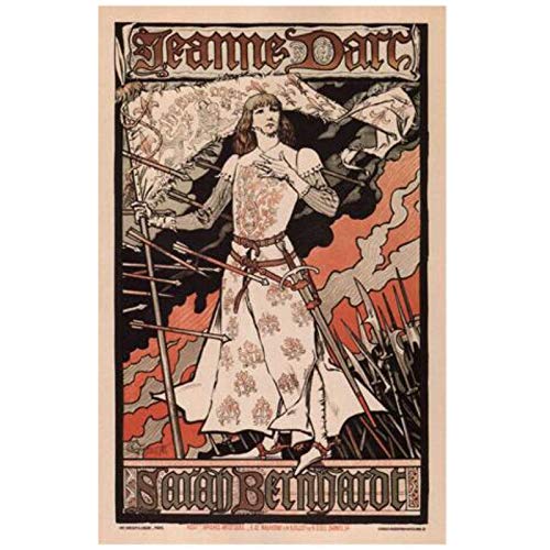 Mural Cartel Vintage De Joan Of Arc Sarah Bernhardt Francia 1893 Cartel Para Hombre Sala De Estar Decoración De Arte De Pared Lienzo Pintura-20X30In Sin Marco