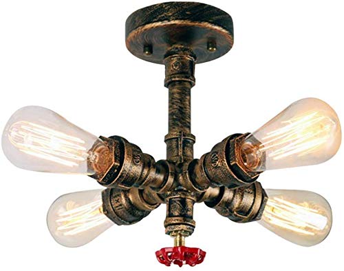 MUZIDP Lámpara de techo de tubería de agua retro industrial 4 luces Edison Lamp lámpara de lámpara de colgaje de la lámpara de la cocina Oficina de la cafetería Bar Balcony Aisle Hall, Luz de techo de