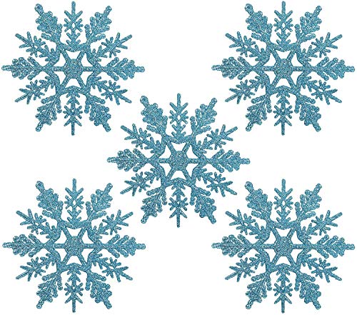 Naler 24 Adorno Copo de Nieve de Plástico Adornos Navideños con Purpurina para Decoración Colgante de Árbol de Navidad (10cm, Color Azul Claro)