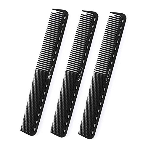 Nicute Peine de fibra de carbono negro de corte fino antiestático resistente al calor Peines de salón de peluquería Peines para hombres y mujeres (paquete de 3)