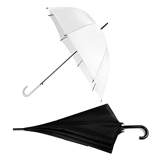 Pack de 2 Paraguas a Prueba de Viento Natuiahan. Un Paraguas Negro y un Paraguas Blanco. Apertura Automática, Varillas Metálicas y Mango Suave