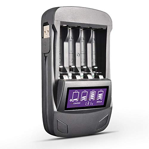 Palo 4Slots USB LCD Smart Battery Charger para AA AAA Ni-MH/Ni-CD Baterías Recargables, con Funciones de Carga, Descarga, actualización, Prueba de Voltaje