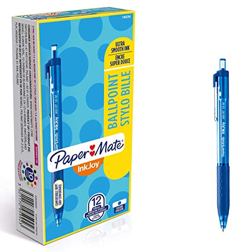 Paper Mate InkJoy 300RT, bolígrafo retráctil, punta media de 1 mm y azul, caja de 12