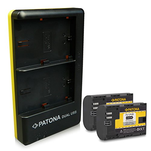 PATONA Cargador Doble + 2X Bateria LP-E6 Compatible con Canon EOS 7D 6D 5D Mark II III IV