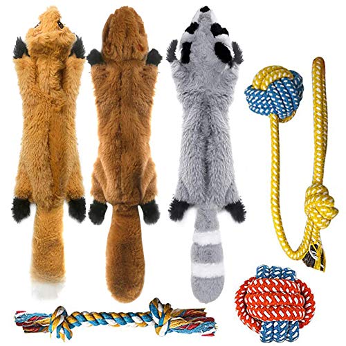 Peteast 3 juguetes chirriantes y 3 juguetes de cuerda para perros, juego de juguetes de cuerda para masticar cachorros para perros S / M / L, mascotas