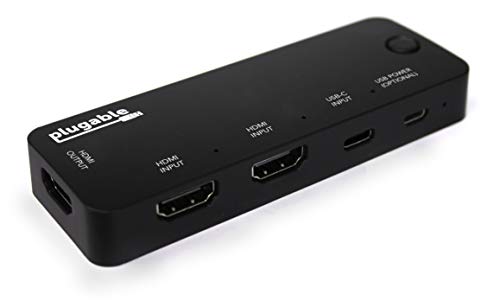 Plugable Conmutador HDMI 2.0 y USB-C con 3 entradas (2 HDMI y 1 USB-C) y Salida Individual HDMI 2.0 (admite 2 Fuentes HDMI 2.0 4K a 60 Hz y 1 Fuente USB-C/Thunderbolt 3)