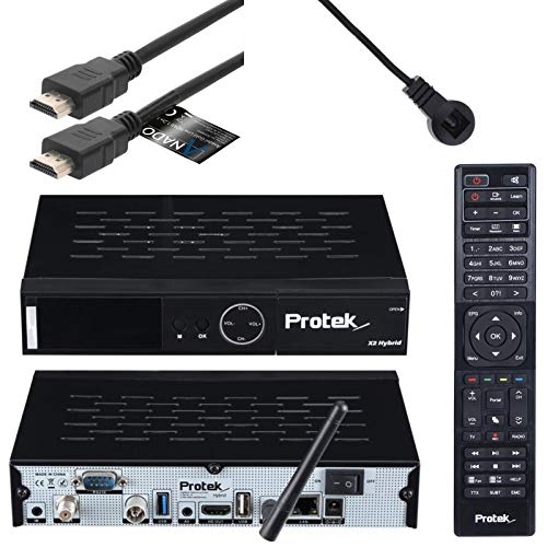 Protek X2 4K UHD Combo Receptor – E2 Linux – 1x DVB-S2 + 1x sintonizador DVB-C/T2 – WiFi, receptor infrarrojo, USB 2.0 & 3.0, 2160p, H.265, HDR, cable HDMI Anadol [Astra & Hotbird preprogramado]