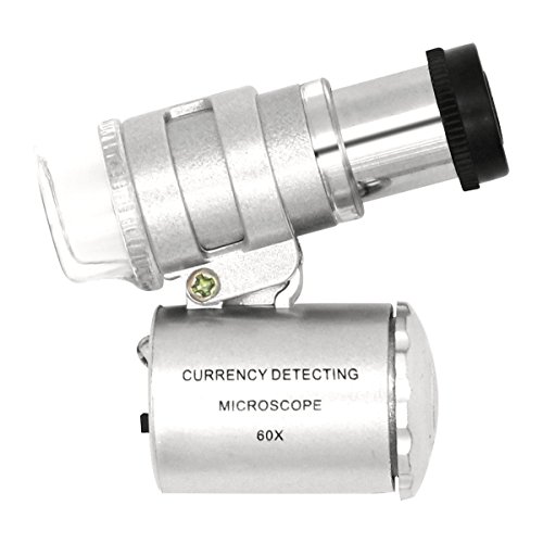 QiCheng&LYS Lupa tricomas, Mini 60X Lupa Lupa Lupa con microscopio de Bolsillo LED Ajustable con detección de Moneda